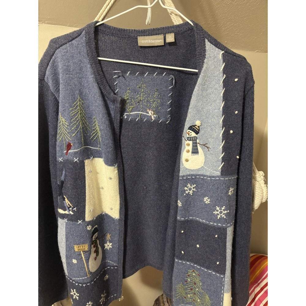 Ugly Christmas Sweater Snowmen Winter Croft & Barrow Full Zip‎ Womens XL